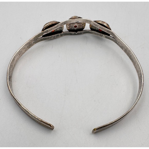 Silver Tone Triple Red Faux Garnet Stone Adjustable Cuff Native Style Bracelet - Picture 3 of 8